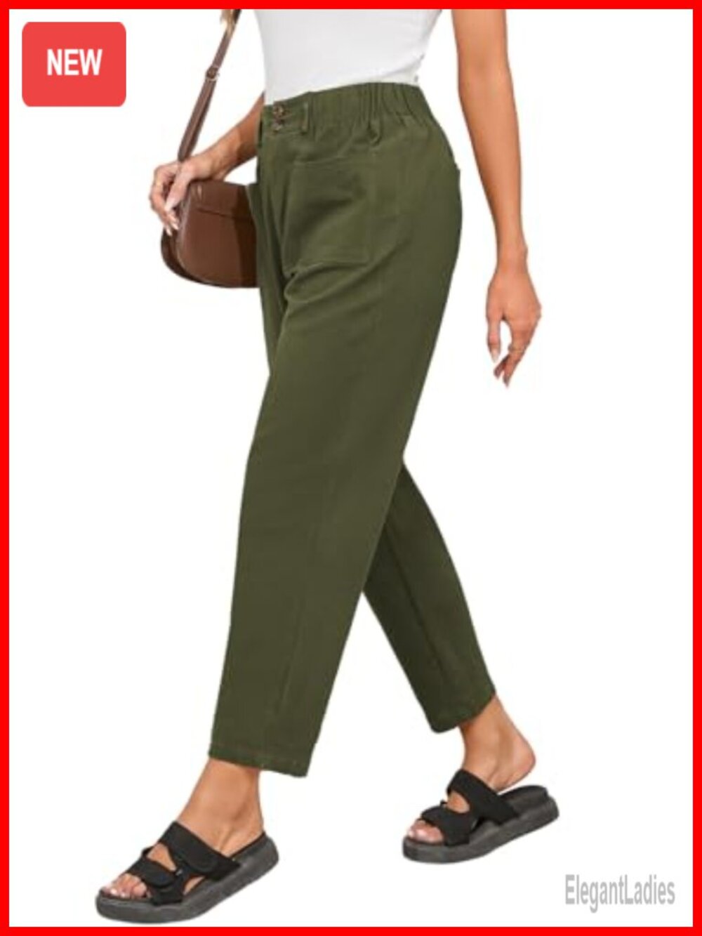 Women's Cotton Linen Capri Pants High Waisted Harem Trouser with Pockets
